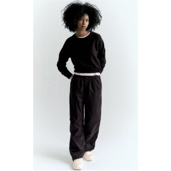 Zara Parachute Pants sz M Wide-leg black utility street hip hop - Picture 1 of 13